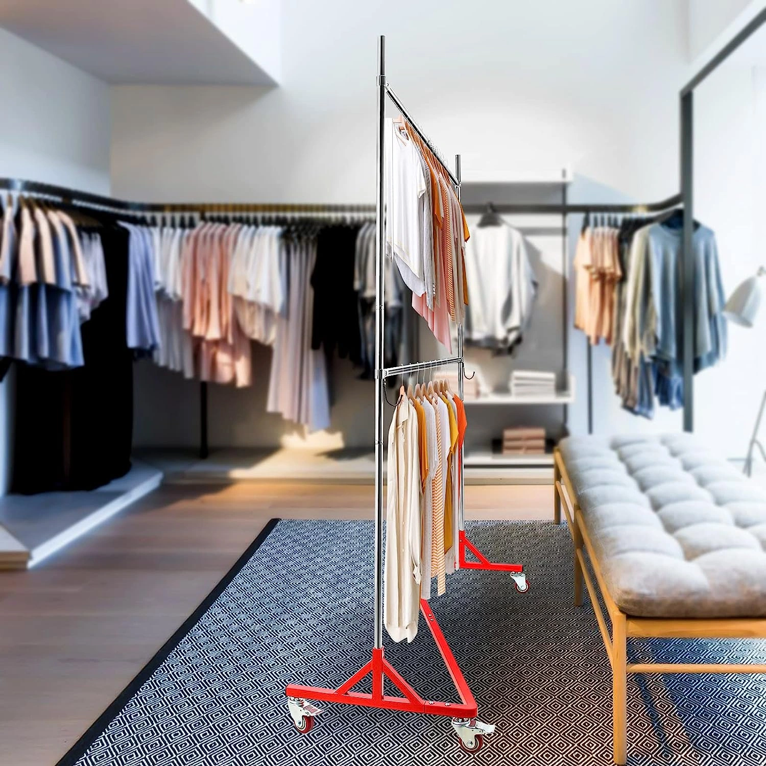 Le Z Rack Robuste et Mobile: Rangement Chic et Ajustable, Idéal pour Votre Chambre! (24x63x85 pouces)